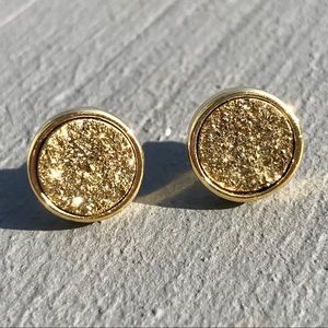 On SALE🛑-NEW HOT 🔥Gold Druzy Crystal Stud 24K Earrings